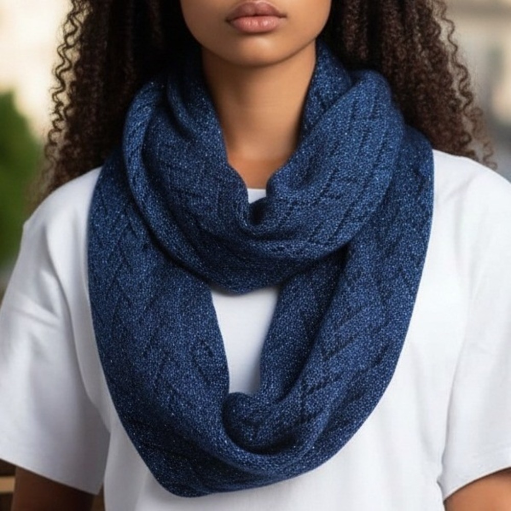 Y2K Vintage Infinity Blue Herringbone Fairy Romantic Whimsy Wrap Shawl Scarf‎ OS